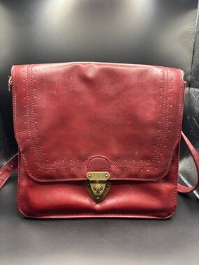 Mossimo Supply Co. Red Leather Flap Shoulder Bag with Brass Lock